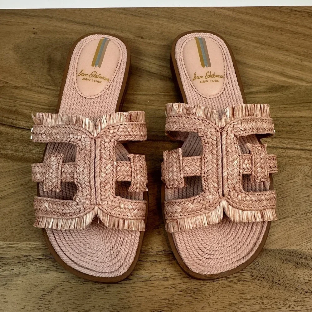 New Womens Sam Edelman Bay 20 Woven Pink Comfort Slides Sandals‎ Size 5.5 M NWOB